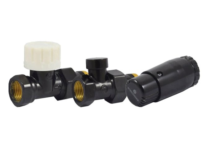 Комплект подключения SCHLOSSER STANDARD MINI 1/2 прямой, Ral 9005, с термоголовкой MINI М30х1,5