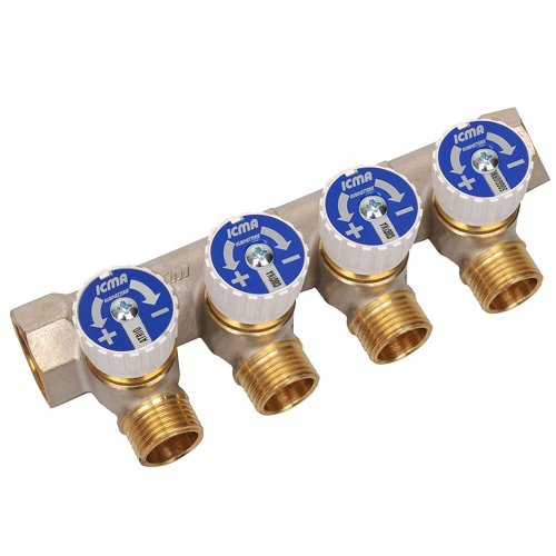 227 3/4"х 4 Коллектор  Icma простой сборный с отсекающими кранами, выходы 1/2"M.RU