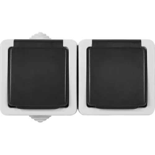 Розетка двойная накладная LK Studio Aqua с заземлением с крышкой IP54 цвет серый