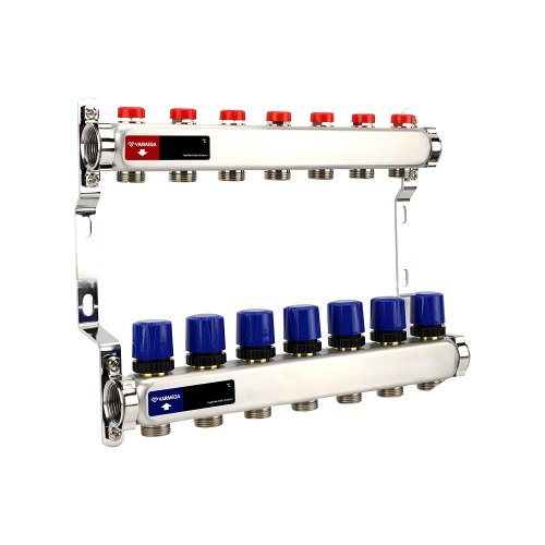 Группа коллекторная для отопления VARMEGA VM15507 ВР 1, на 7 контуров 3/4 EK, нерж. сталь