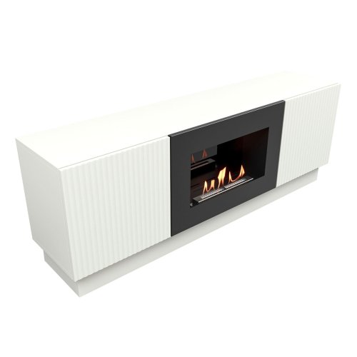 Каминокомплект: Тумба с биокамином Firelight BFP/P-1400L белая+набор керамических дров сосна