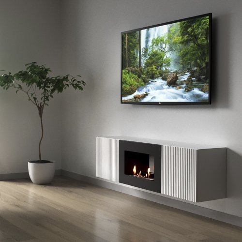 Каминокомплект: Тумба с биокамином Firelight BFP/P-1400L белая+набор керамических дров сосна