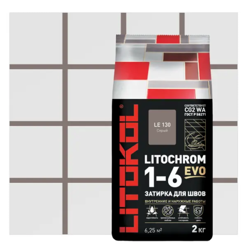 Затирка цементная Litokol Литохром 1-6 Эво цвет ЛЕ130 цвет серый 2 кг